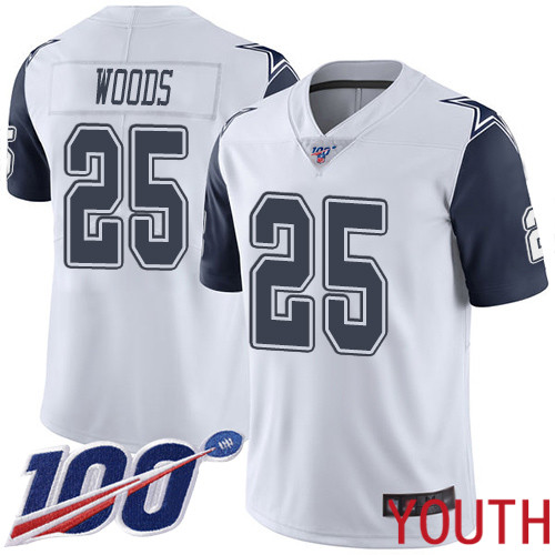 Youth Dallas Cowboys Limited White Xavier Woods #25 100th Season Rush Vapor Untouchable NFL Jersey->youth nfl jersey->Youth Jersey